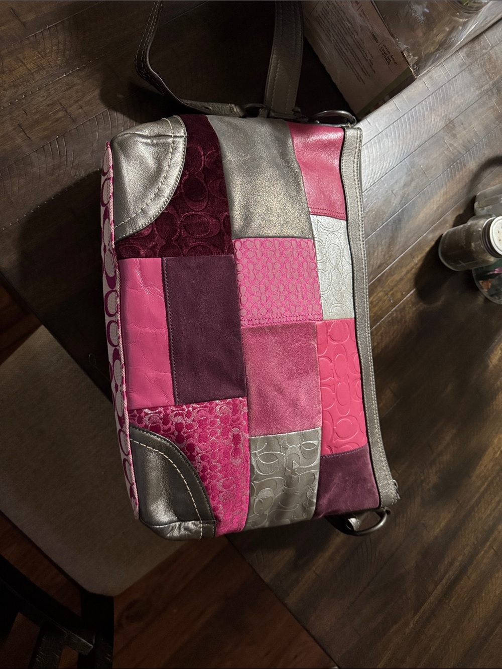 Coach Patchwork Shoulder Bag in Burgundy, Gray and Pink - Picture 8 of 9